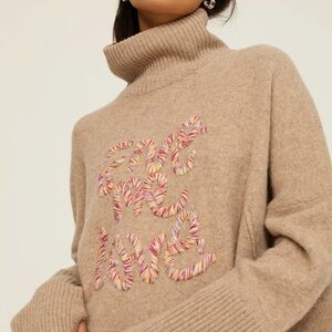 Zadig & Voltaire Tan Turtleneck Sweater with Embroidery
